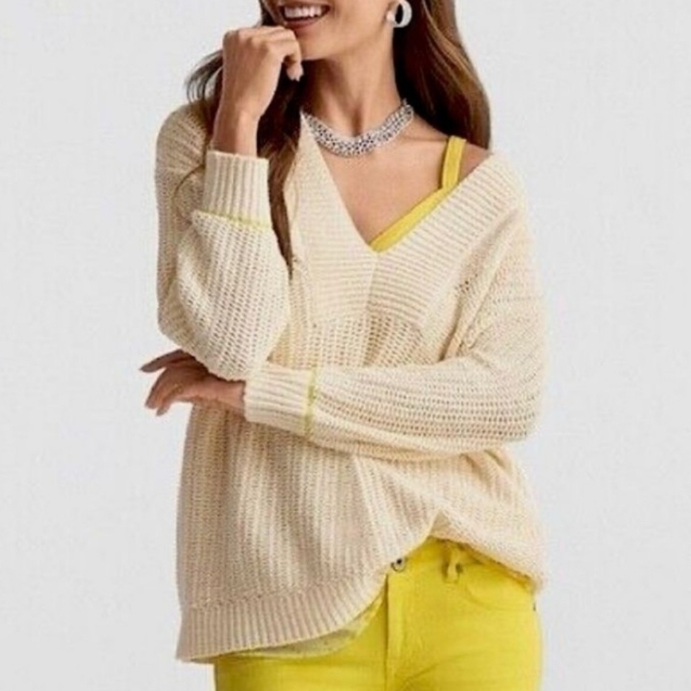 CABI Cream Croquet Loose Knit Sweater